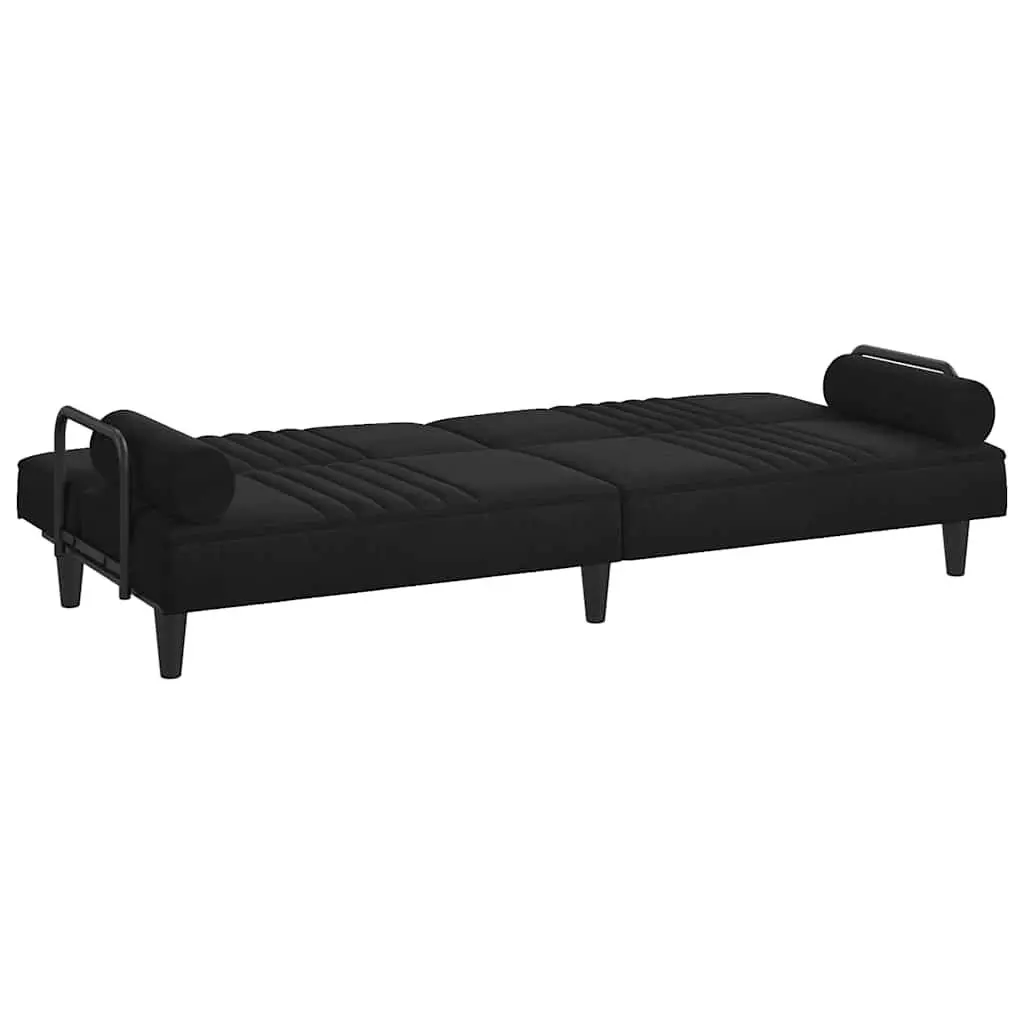 Adjustable Black Velvet Sofa Bed with Armrests