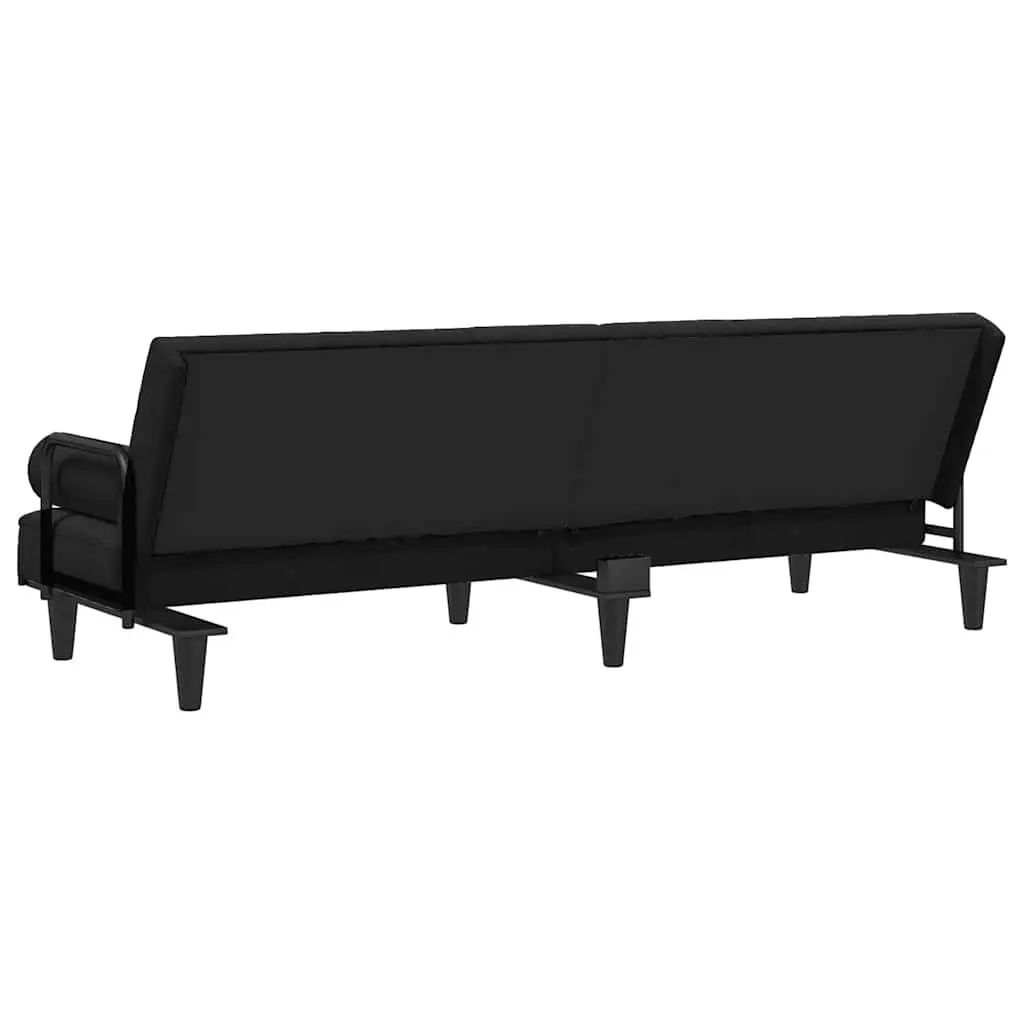 Adjustable Black Velvet Sofa Bed with Armrests