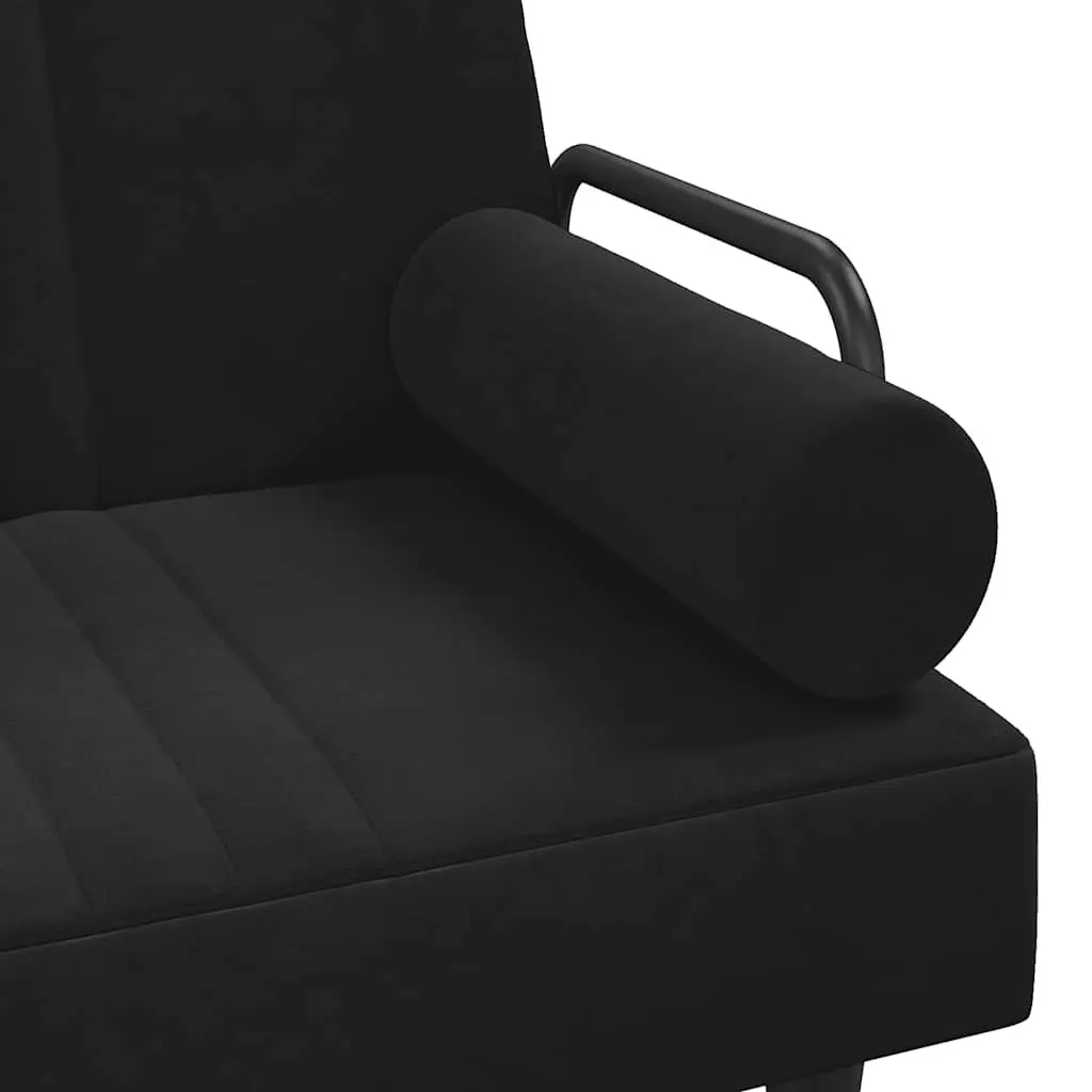 Adjustable Black Velvet Sofa Bed with Armrests