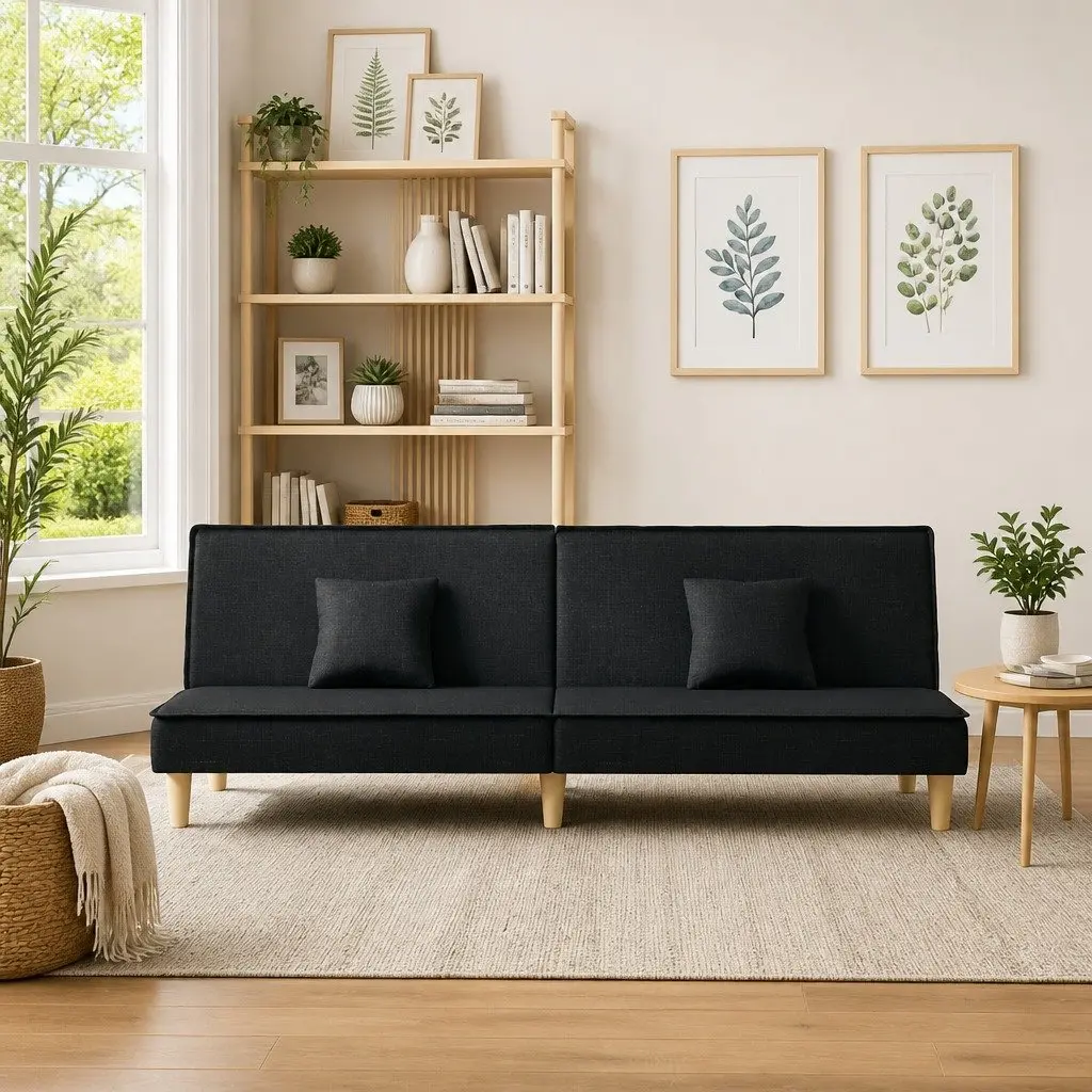Black Fabric Sofa Bed with Adjustable Backrests