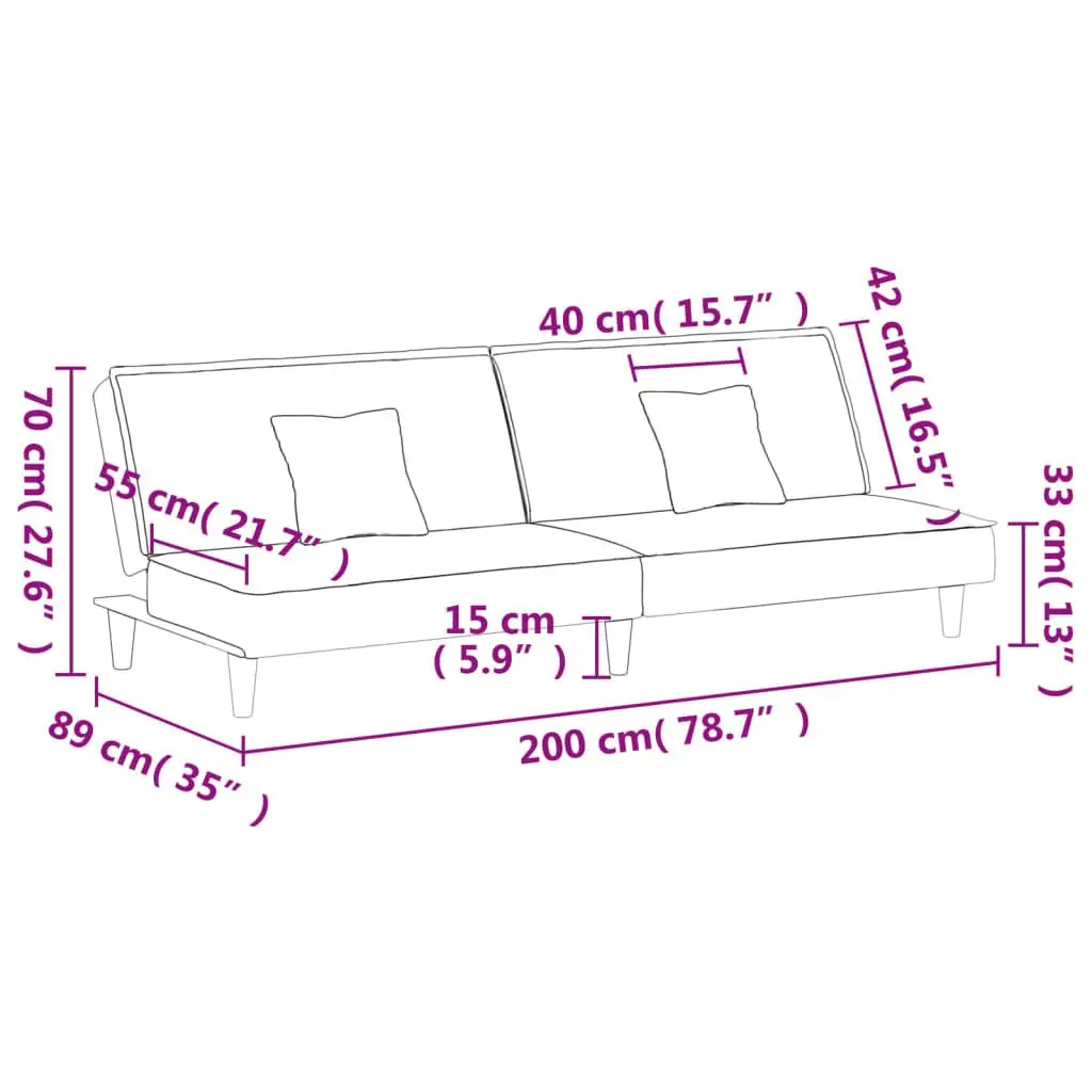 Black Fabric Sofa Bed with Adjustable Backrests
