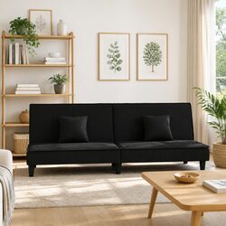 Stylish Black Velvet Sofa Bed with Adjustable Backrest