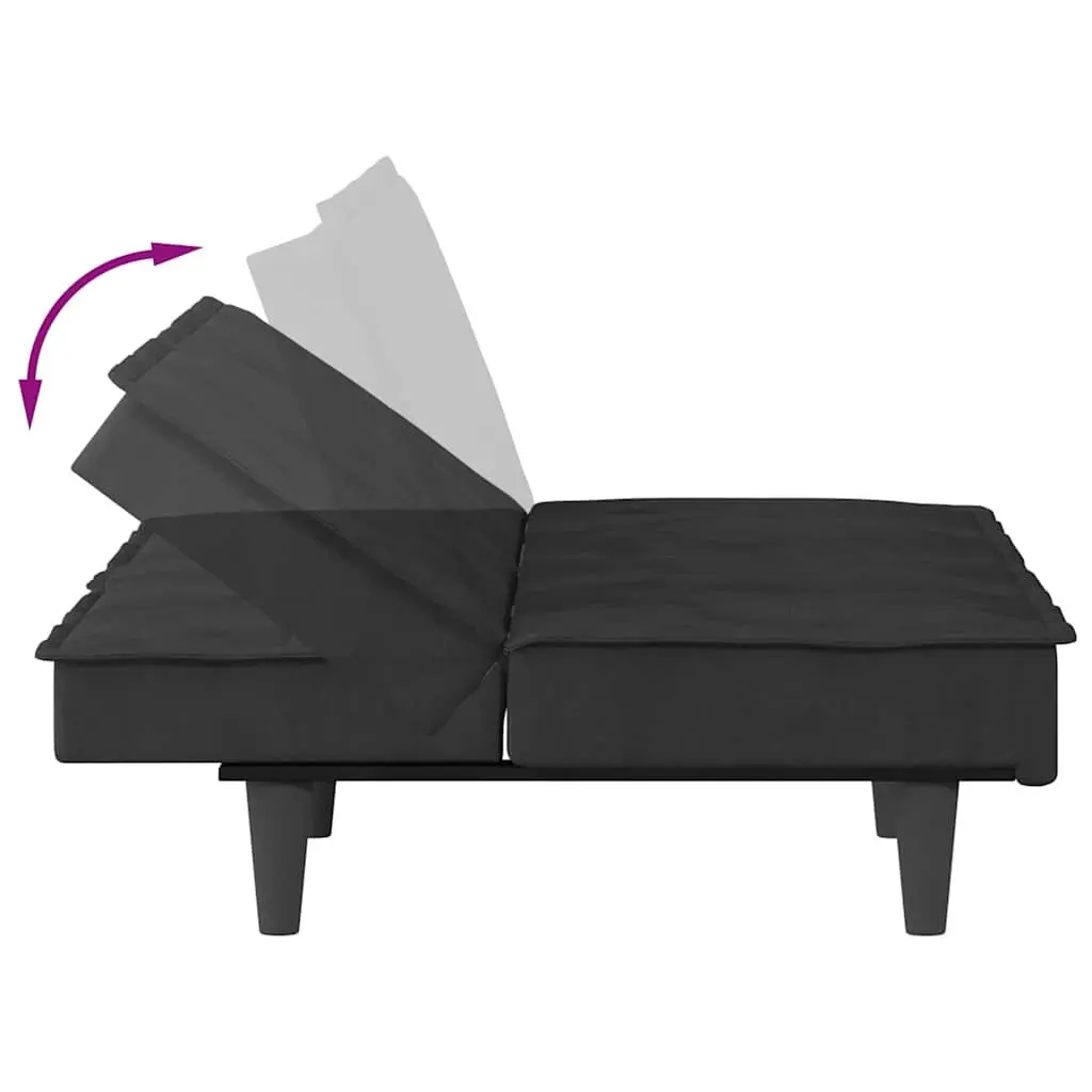 Adjustable Black Velvet Sofa Bed with Cup Holders
