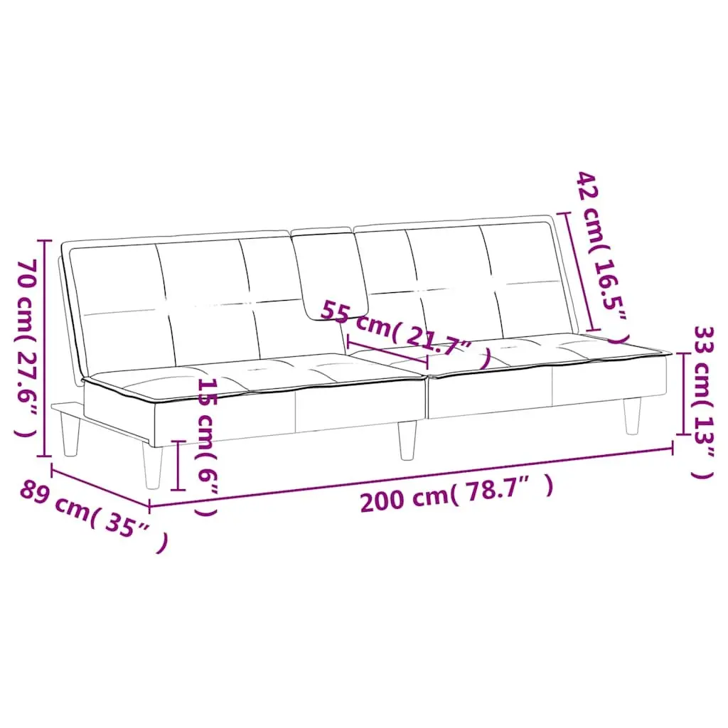 Adjustable Black Velvet Sofa Bed with Cup Holders