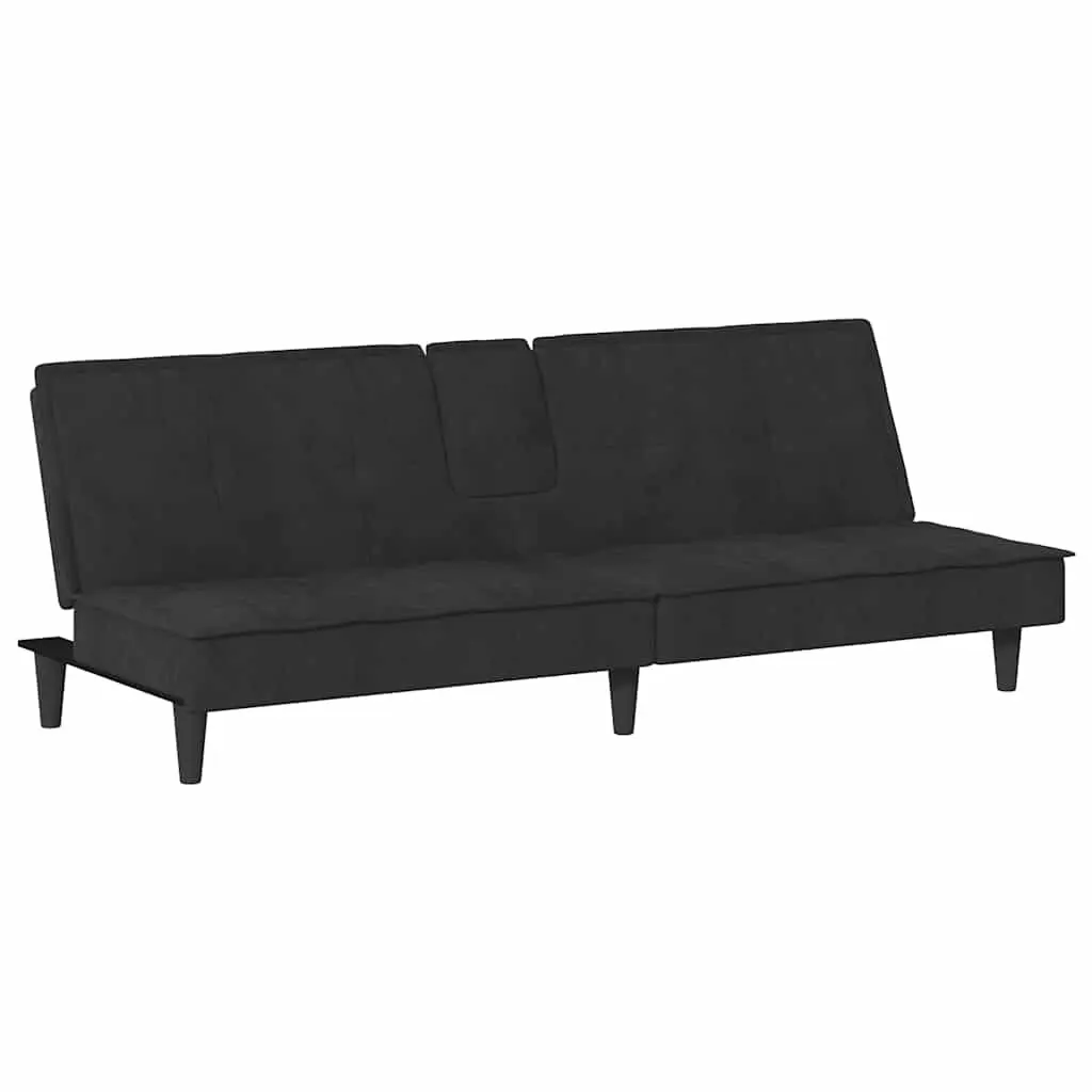 Adjustable Black Velvet Sofa Bed with Cup Holders