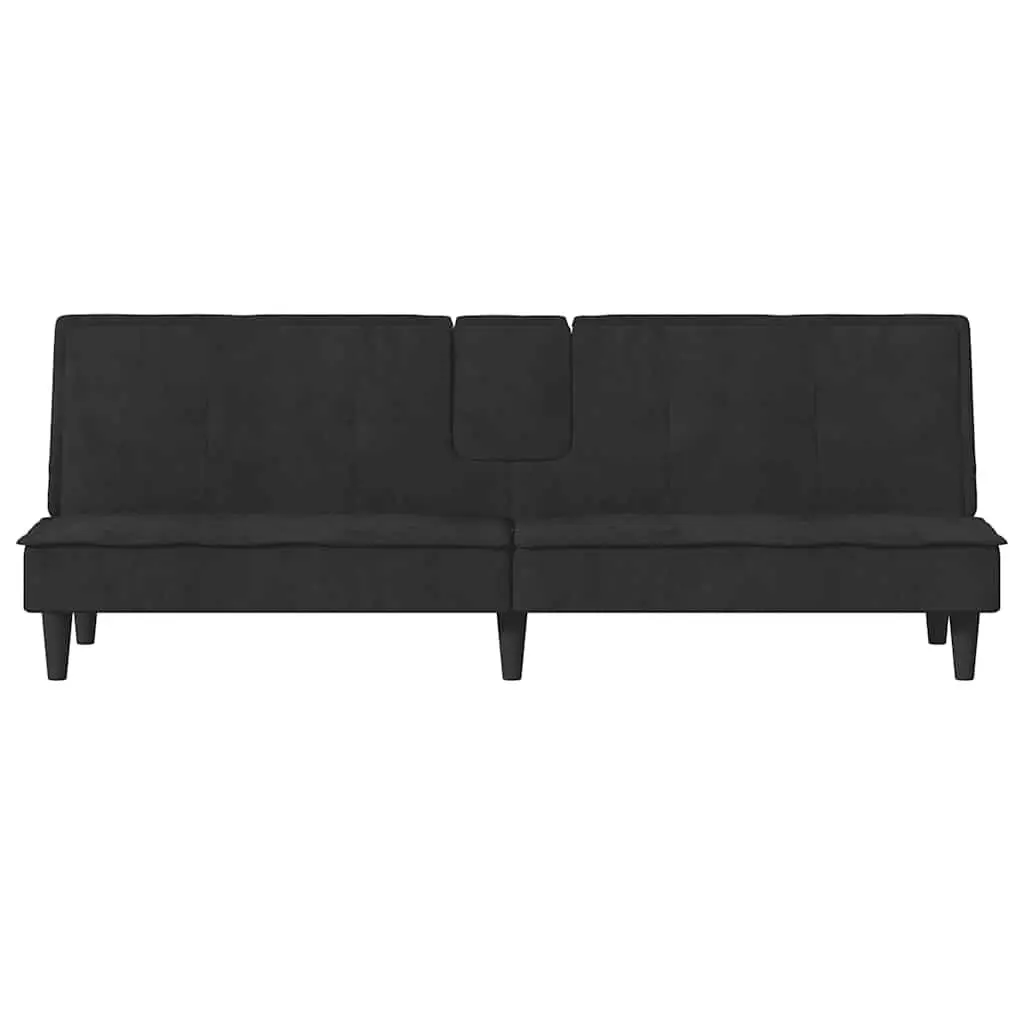 Adjustable Black Velvet Sofa Bed with Cup Holders