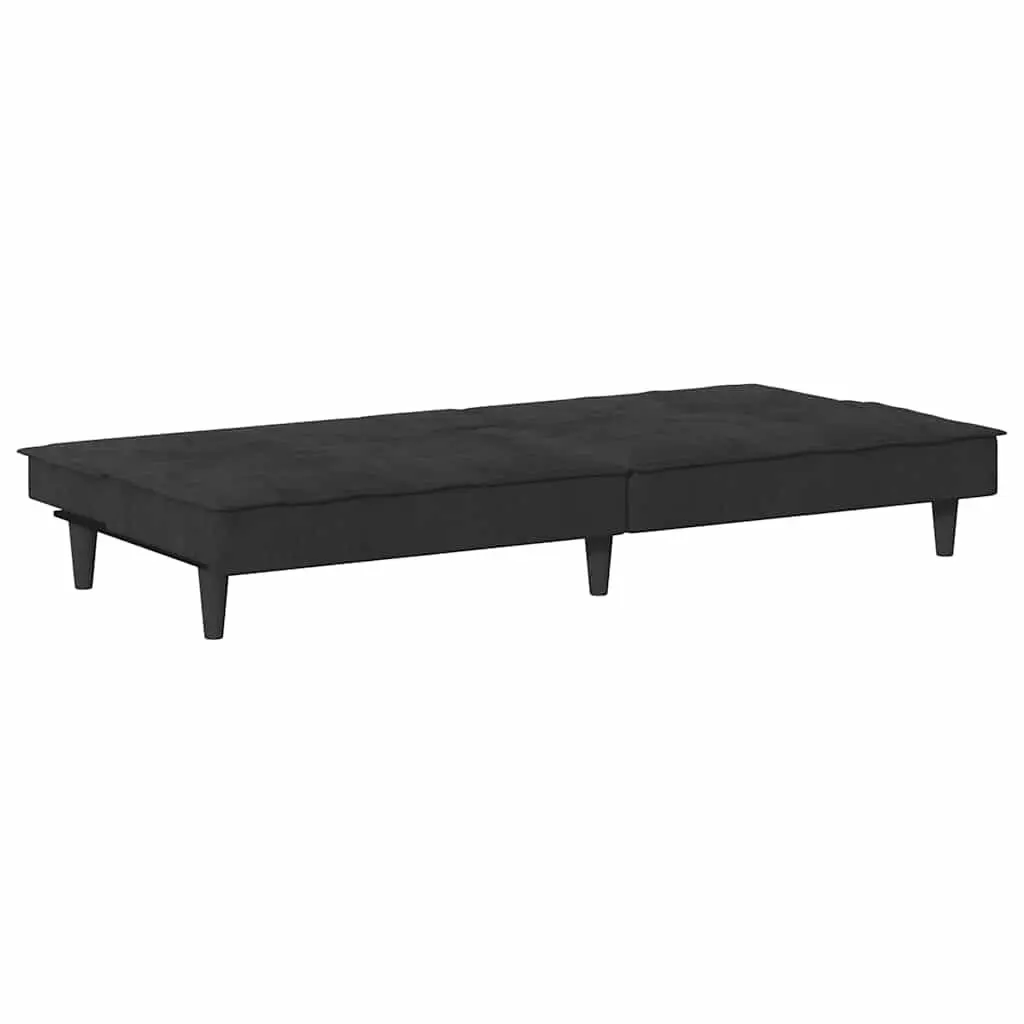 Adjustable Black Velvet Sofa Bed with Cup Holders