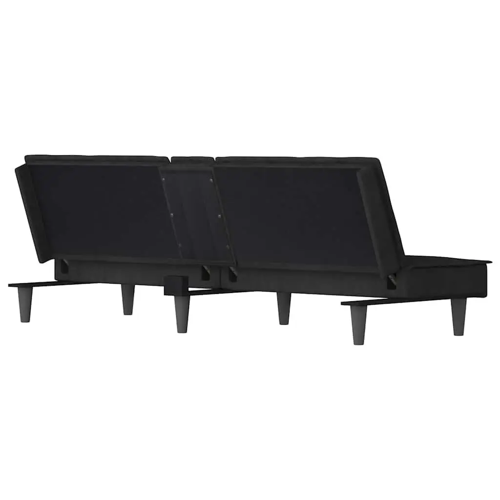 Adjustable Black Velvet Sofa Bed with Cup Holders