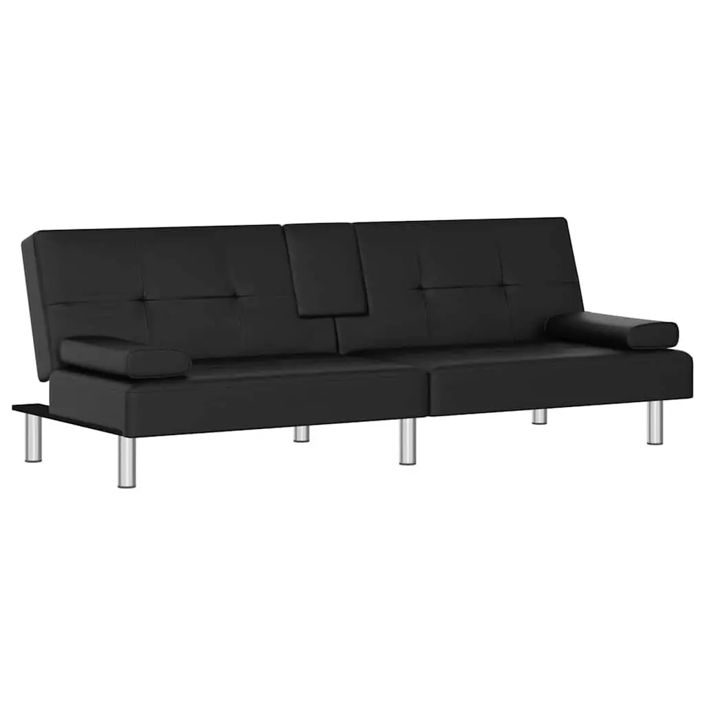 Adjustable Backrest Sofa Bed in Black Faux Leather