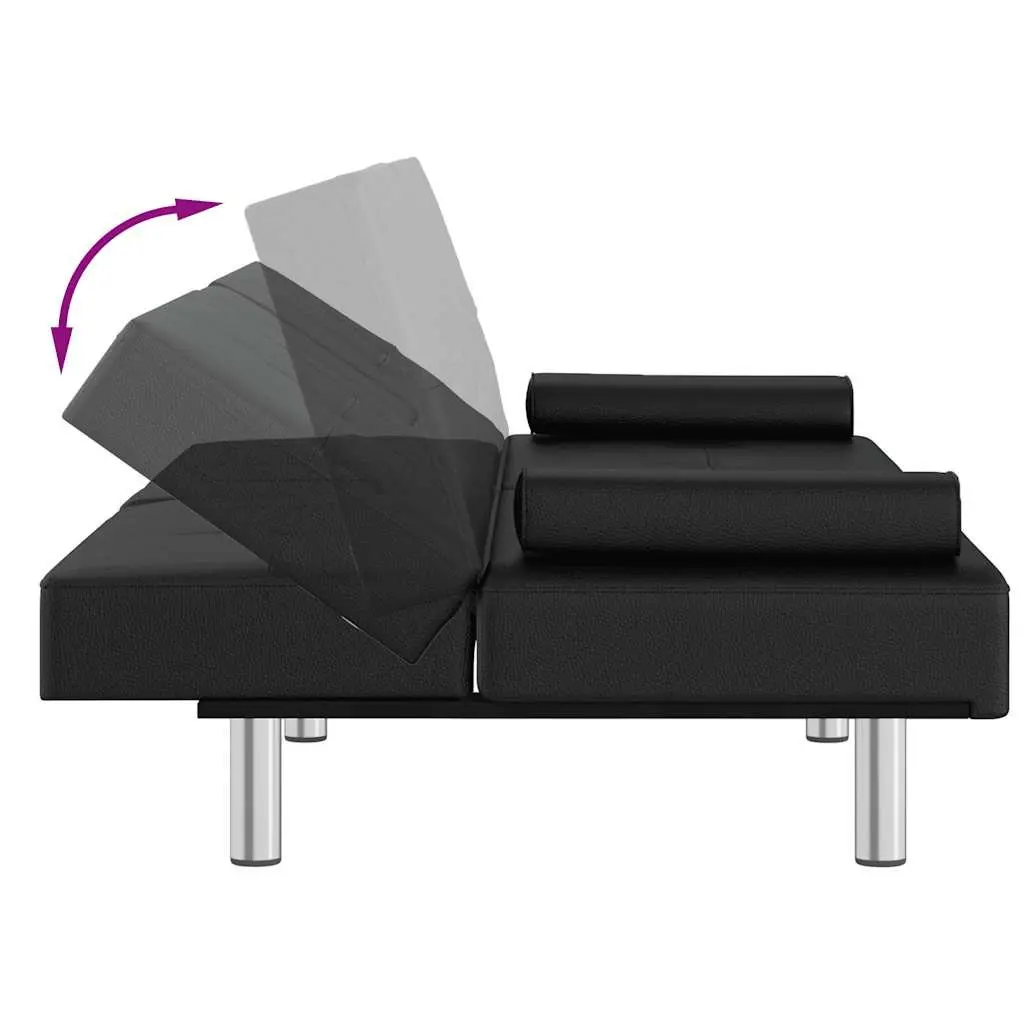 Adjustable Backrest Sofa Bed in Black Faux Leather