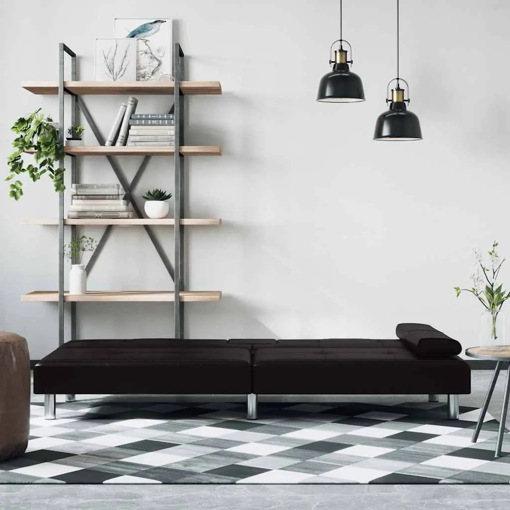Adjustable Backrest Sofa Bed in Black Faux Leather