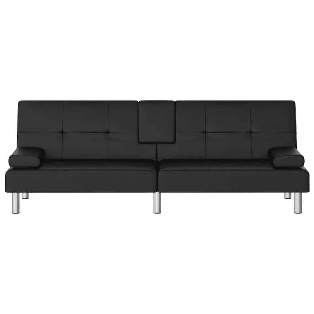 Adjustable Backrest Sofa Bed in Black Faux Leather
