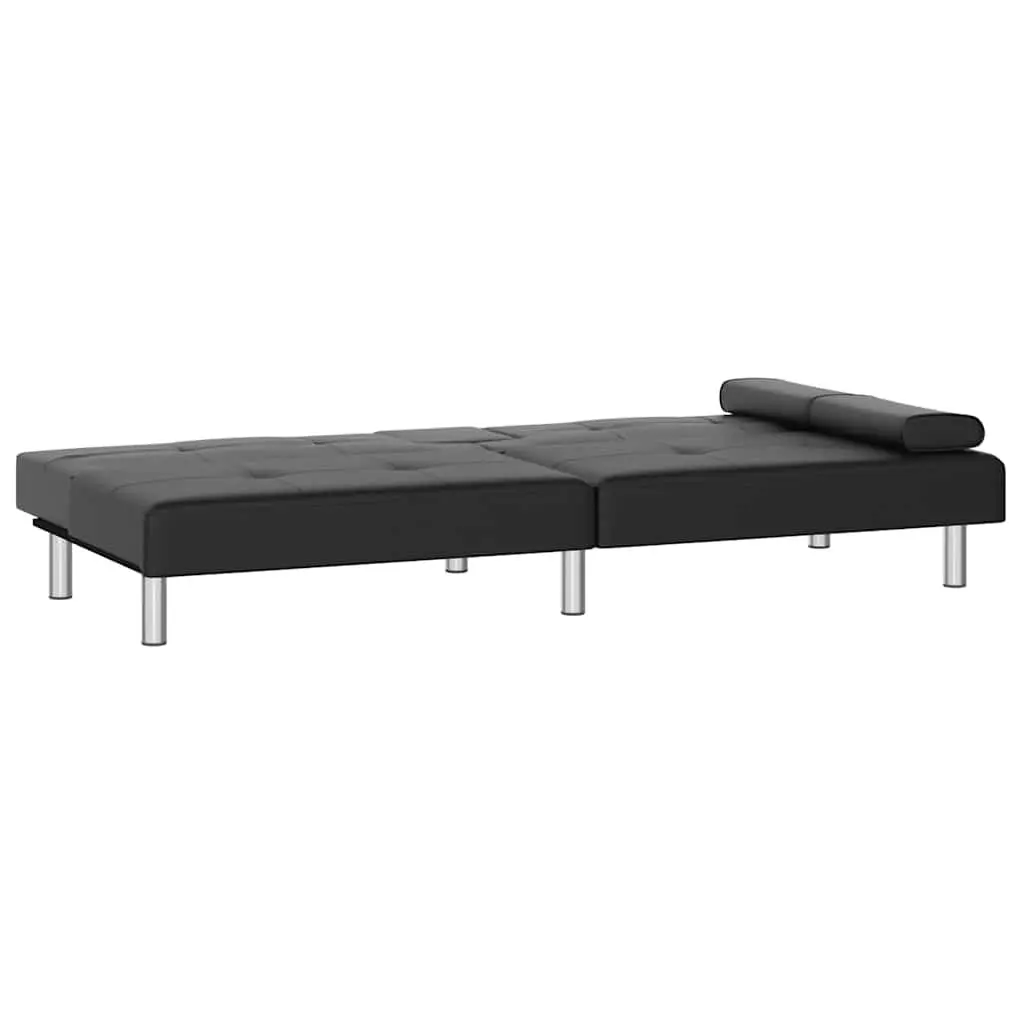 Adjustable Backrest Sofa Bed in Black Faux Leather