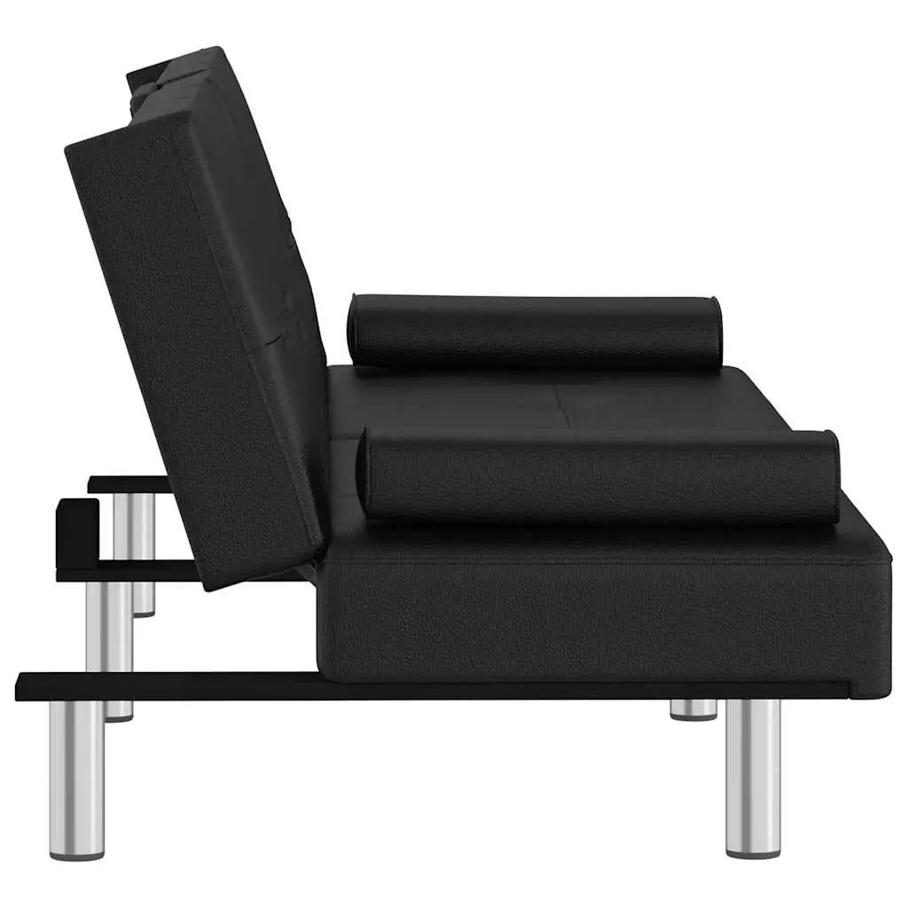 Adjustable Backrest Sofa Bed in Black Faux Leather