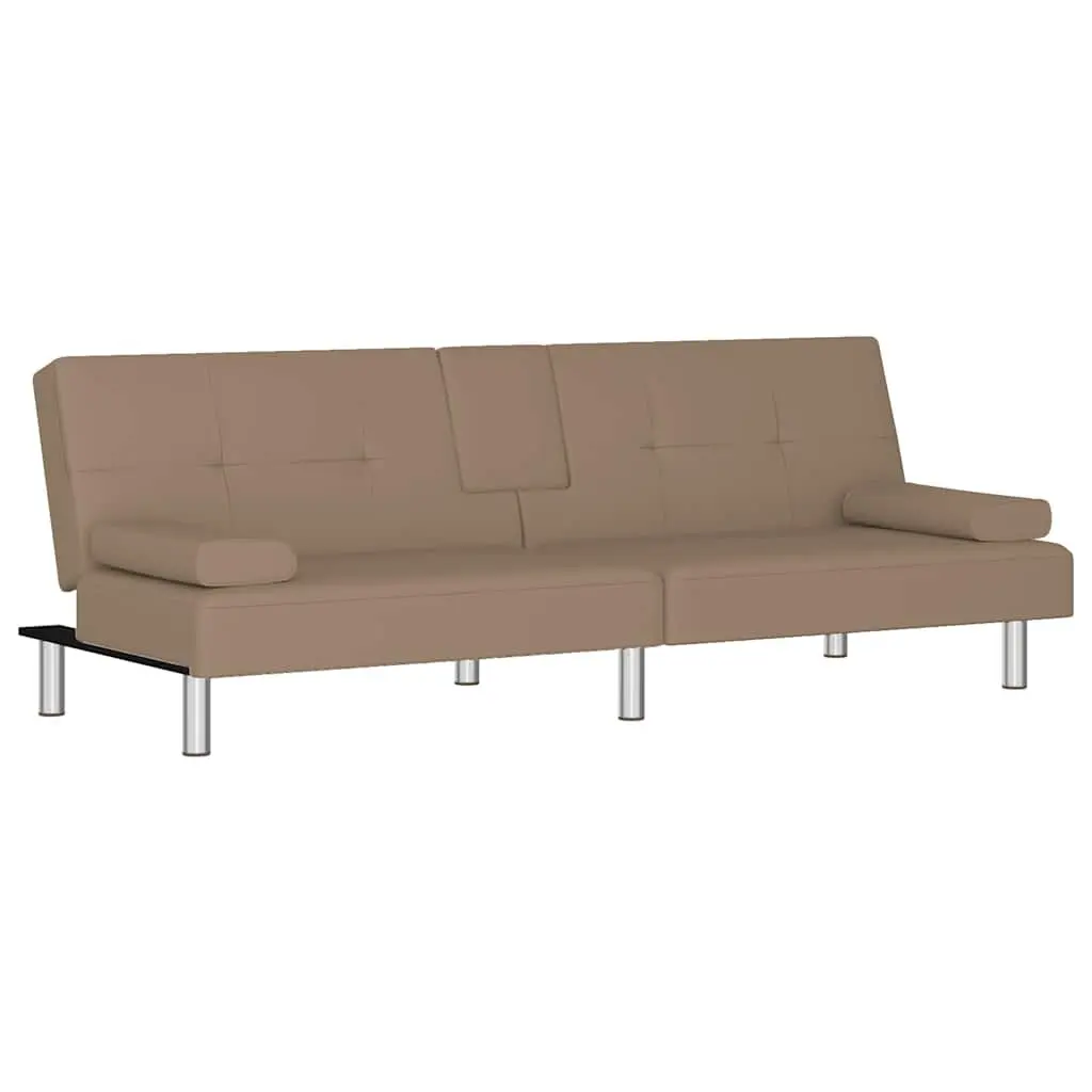 Adjustable Backrest Sofa Bed with Cup Holders in Brown