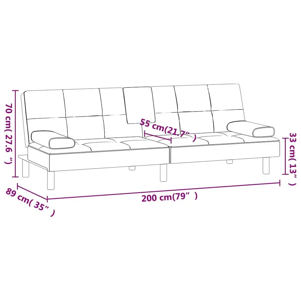Adjustable Backrest Sofa Bed with Cup Holders in Brown