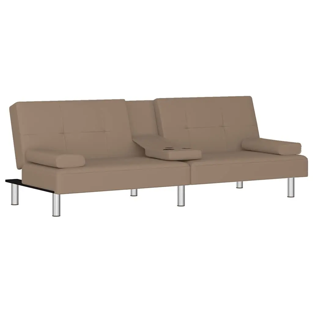 Adjustable Backrest Sofa Bed with Cup Holders in Brown