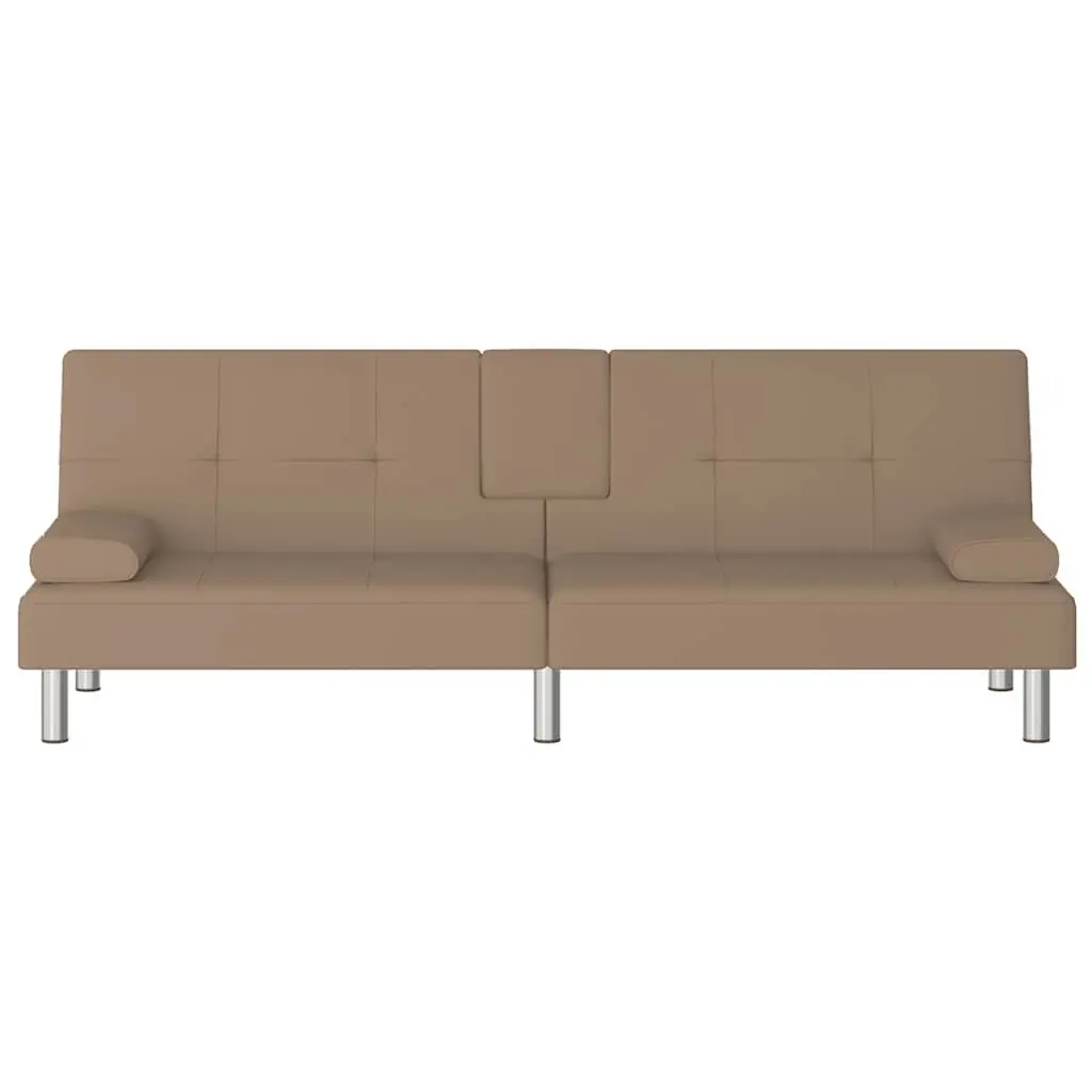 Adjustable Backrest Sofa Bed with Cup Holders in Brown