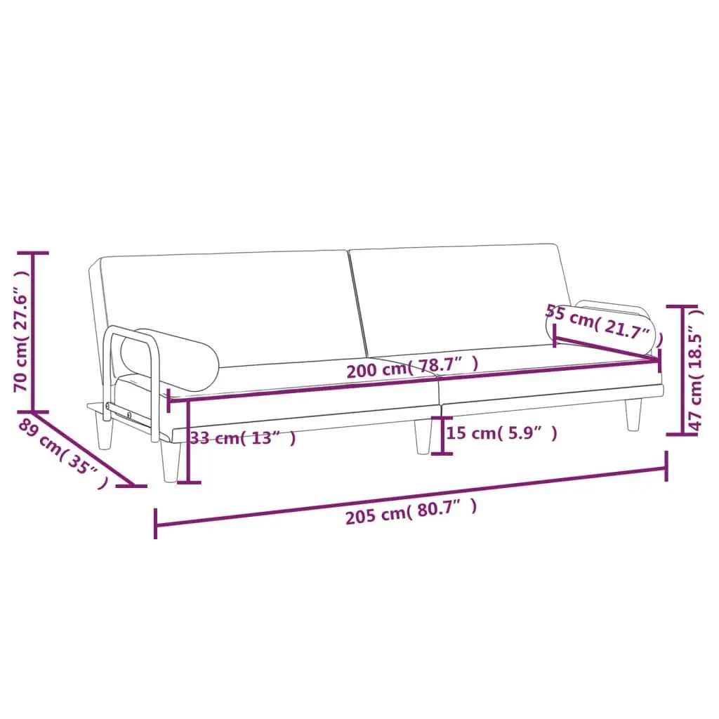 Grey Fabric Sofa Bed with Adjustable Backrest and Armrests