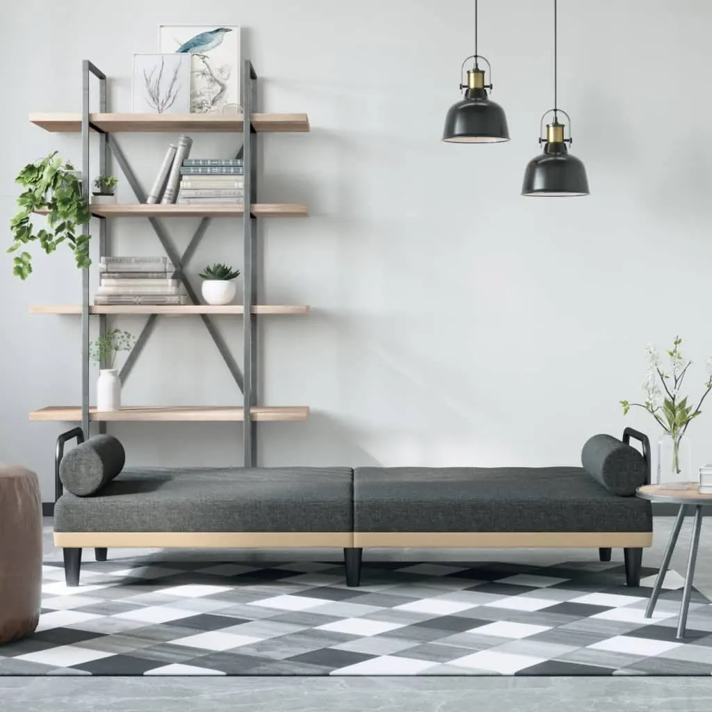 Grey Fabric Sofa Bed with Adjustable Backrest and Armrests