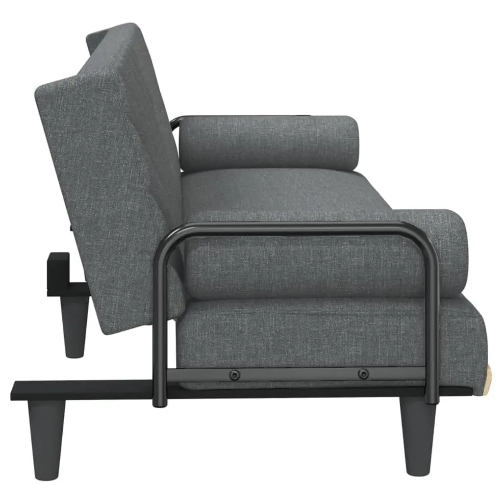 Grey Fabric Sofa Bed with Adjustable Backrest and Armrests