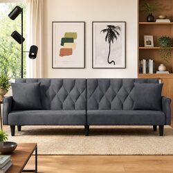 Stylish Grey Velvet Sofa Bed with Adjustable Backrest