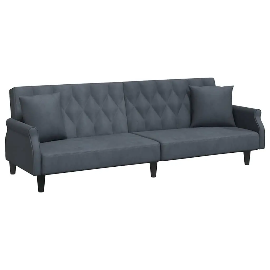Grey Velvet Sofa Bed with Adjustable Backrest
