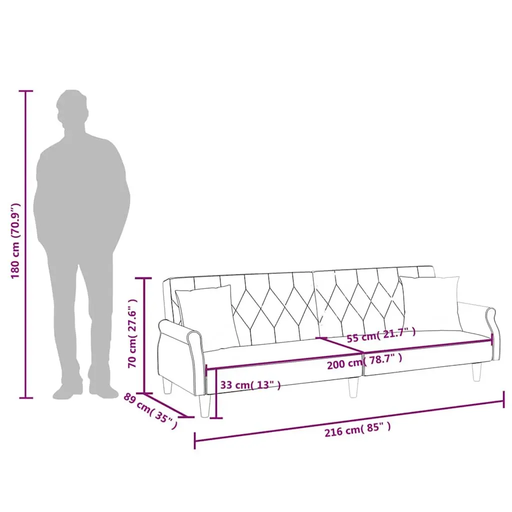 Grey Velvet Sofa Bed with Adjustable Backrest