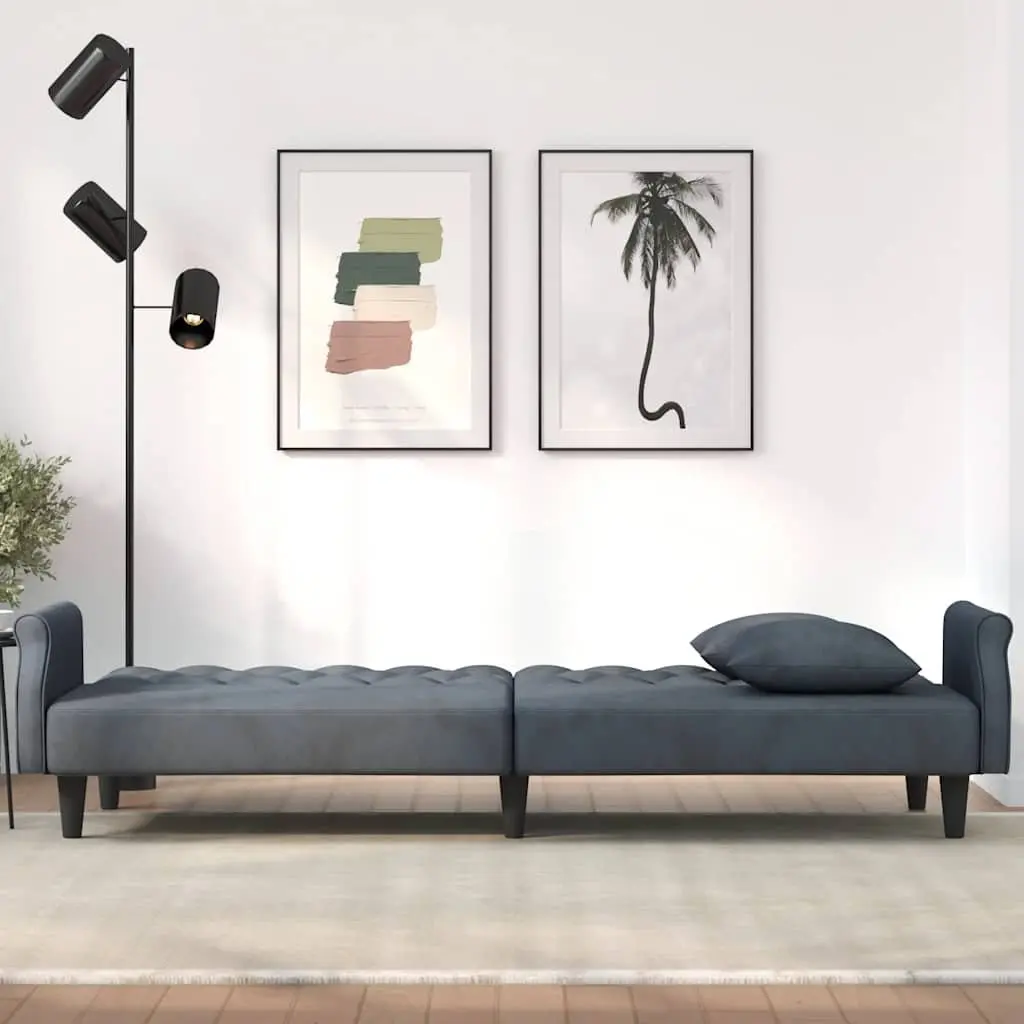Grey Velvet Sofa Bed with Adjustable Backrest