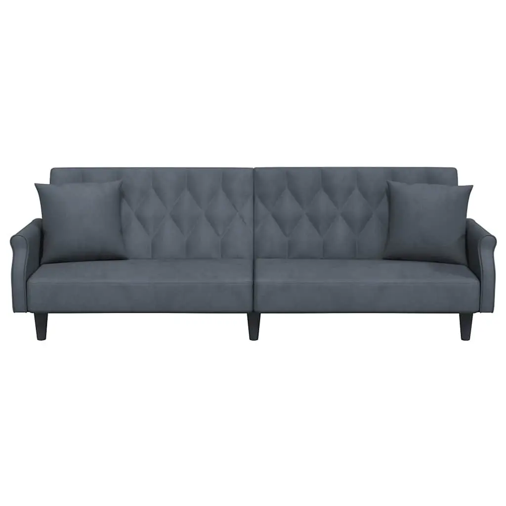 Grey Velvet Sofa Bed with Adjustable Backrest