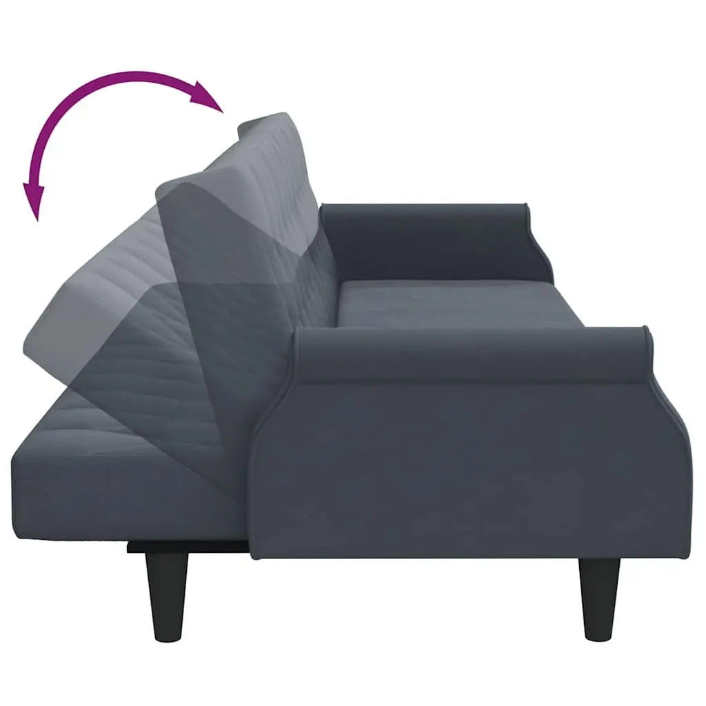 Grey Velvet Sofa Bed with Adjustable Backrest