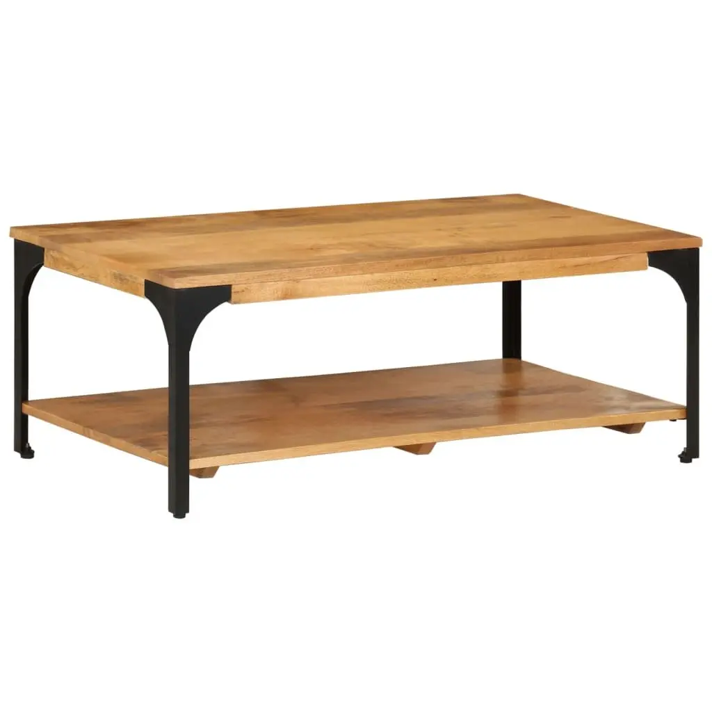 2-Tier Brown Mango Wood Coffee Table with Steel Frame
