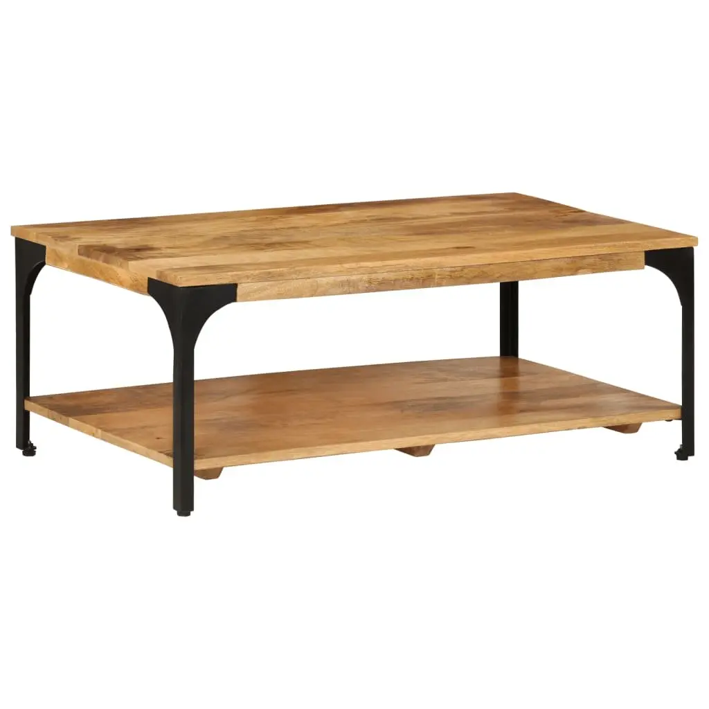 2-Tier Brown Mango Wood Coffee Table with Steel Frame