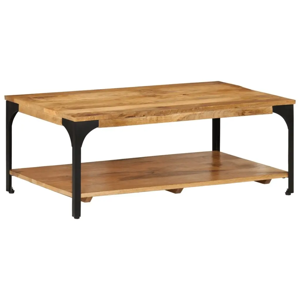 2-Tier Brown Mango Wood Coffee Table with Steel Frame