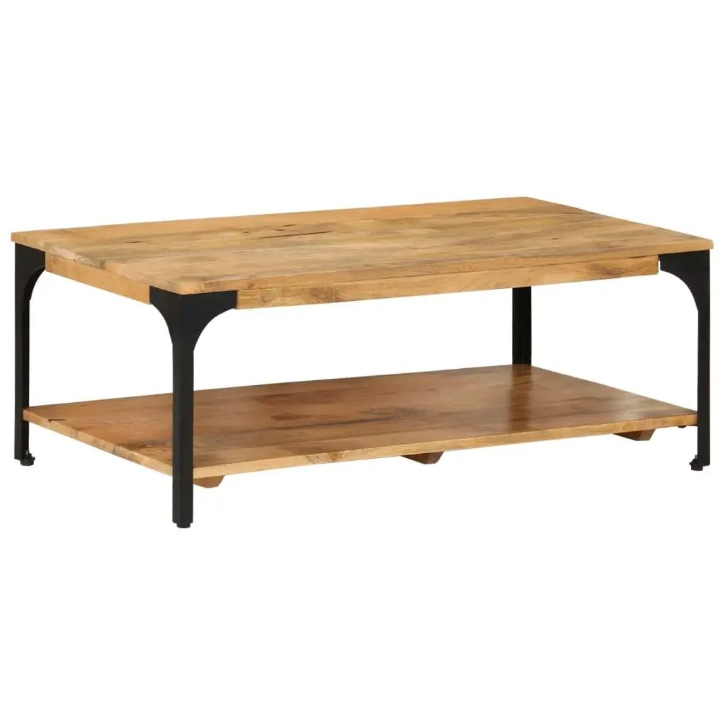 2-Tier Brown Mango Wood Coffee Table with Steel Frame
