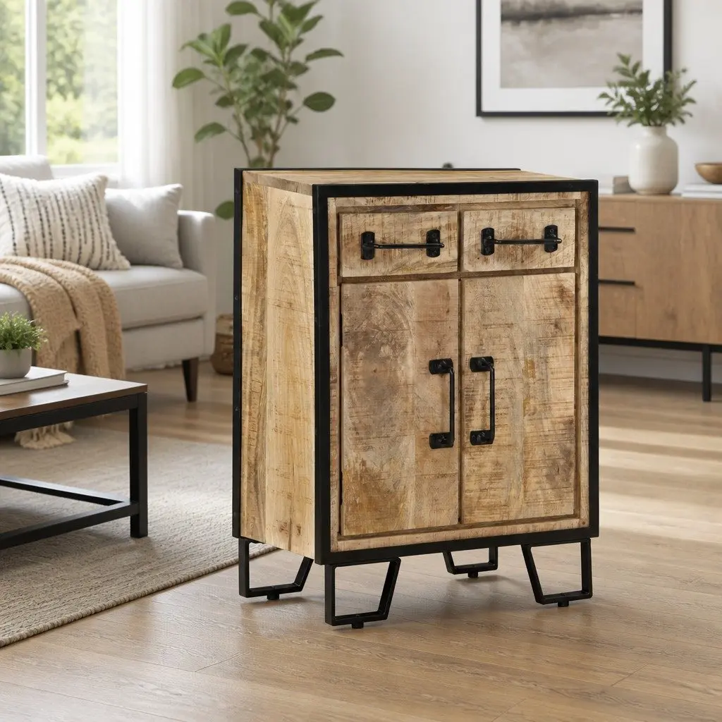 Sideboard Cabinet with 2 Drawers and Iron Frame