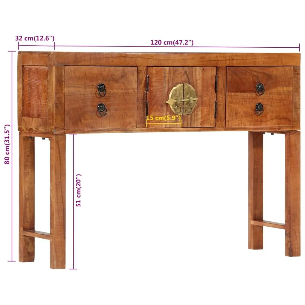 Solid Wood Console Table 120x32x80cm