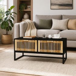 Stylish Black Coffee Table with 2 Storage Drawers