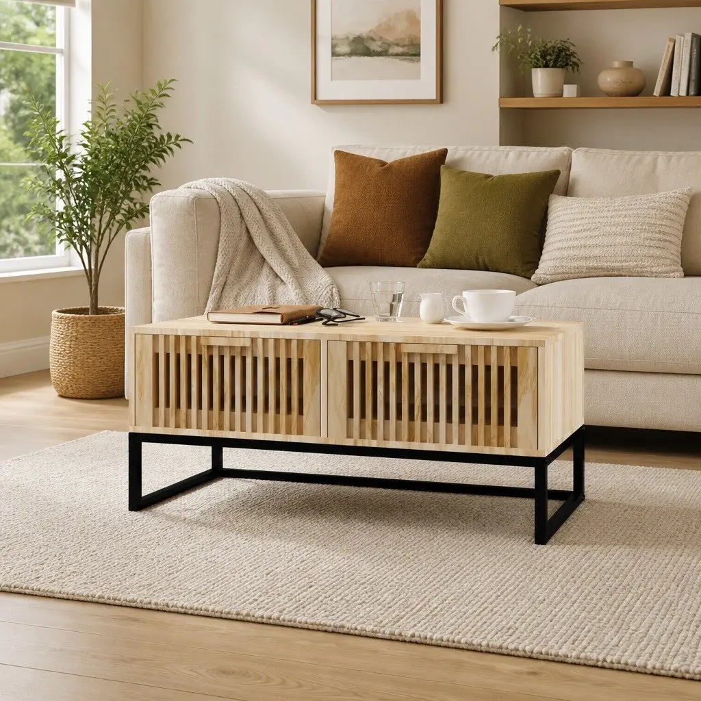 Coffee Table with Storage Drawers in Brown