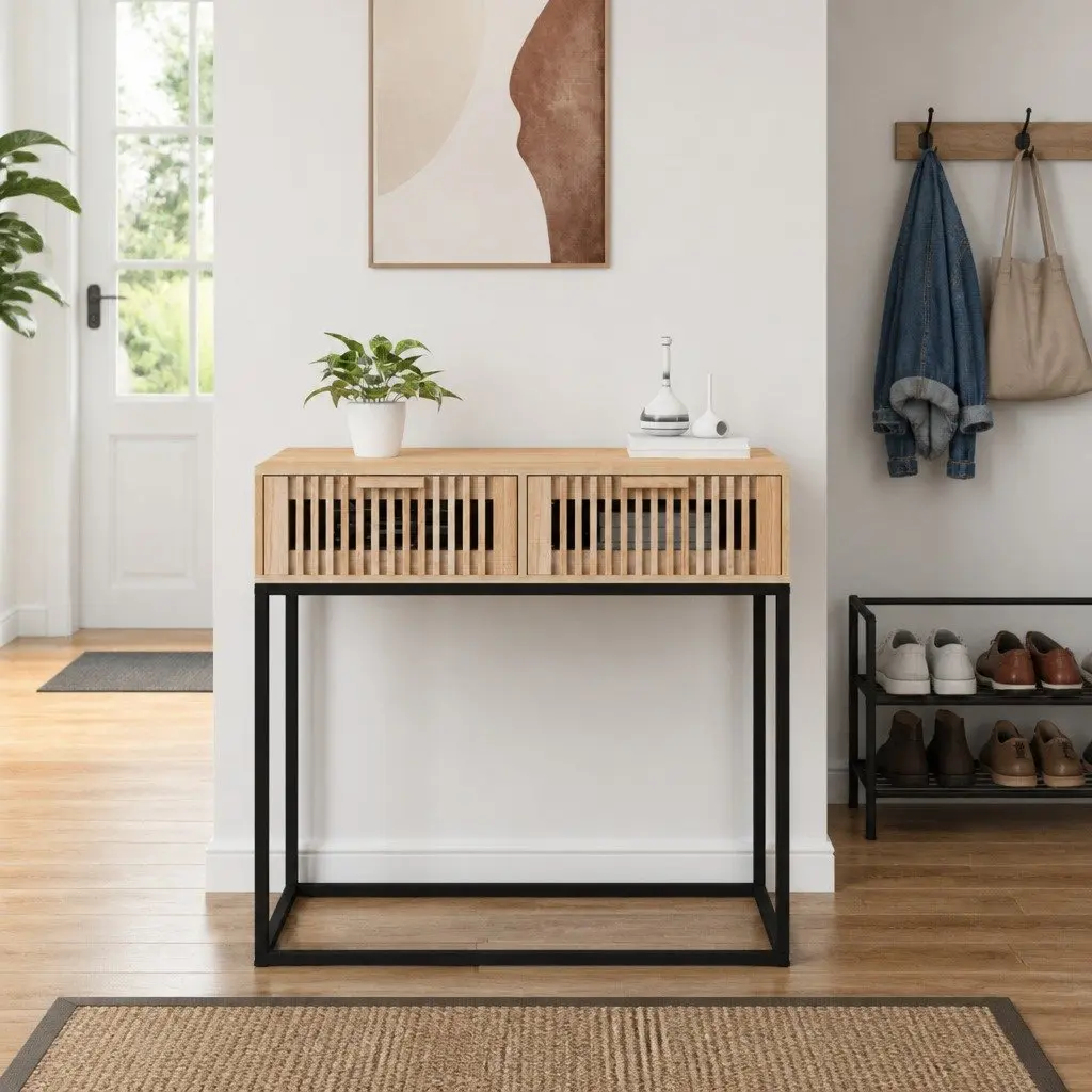Console Table with Engineered Wood and Metal Feet