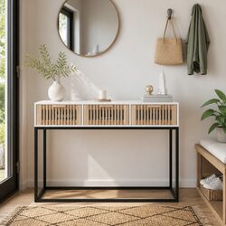 White Console Table with 3 Drawers for Storage