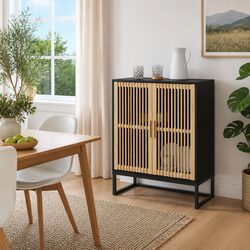 Durable Black Engineered Wood Sideboard Storage Cabinet