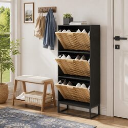 Sturdy Black Engineered Wood Shoe Cabinet Storage Unit