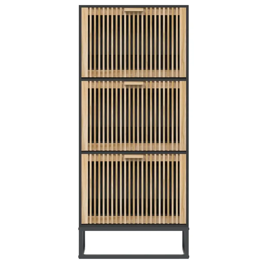 Black Engineered Wood Shoe Cabinet Storage Unit