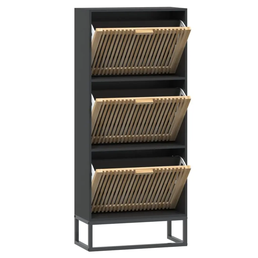 Black Engineered Wood Shoe Cabinet Storage Unit