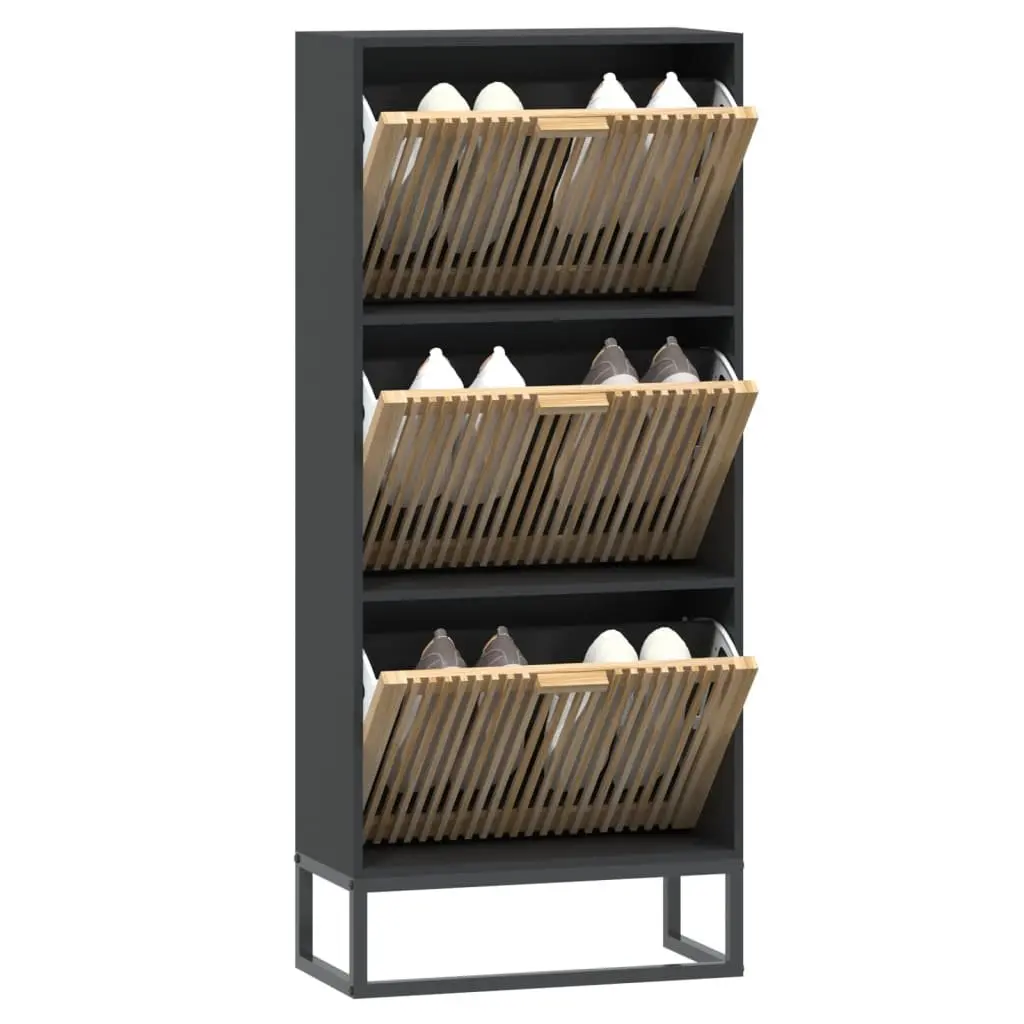 Black Engineered Wood Shoe Cabinet Storage Unit