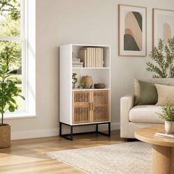Sturdy Highboard Storage Cabinet in White 60x35x125 cm