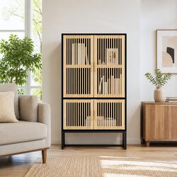 Stylish Black Highboard Storage Cabinet 70x35x125 cm