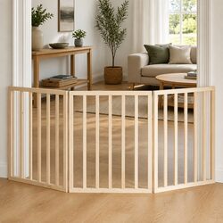 Quality Foldable Dog Gate with 3 Panels in Brown