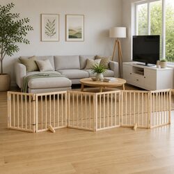 Sturdy 6-Panel Poplar Wood Dog Gate with Secure Door Lock